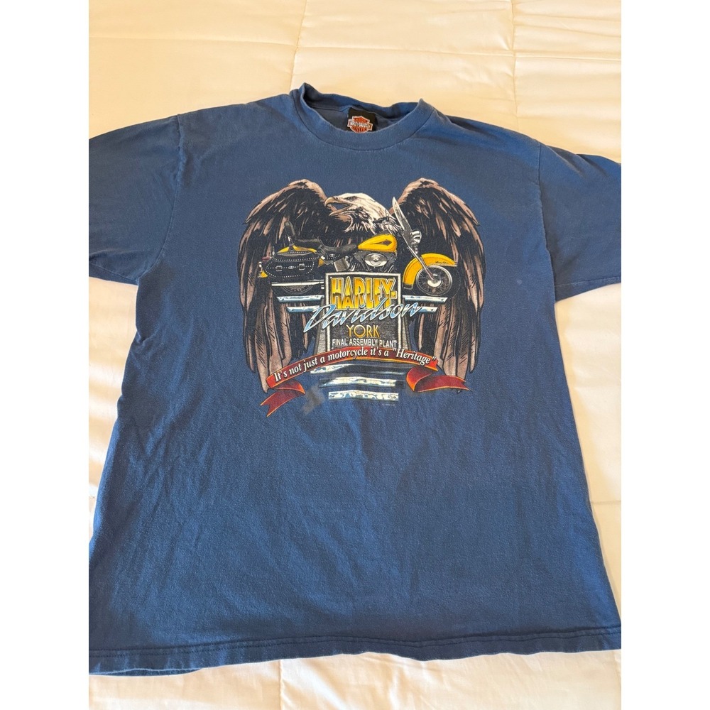 Vintage 1999 Harley Davidson York PA Open House T-Shirt MensLBlue Heritage Eagle